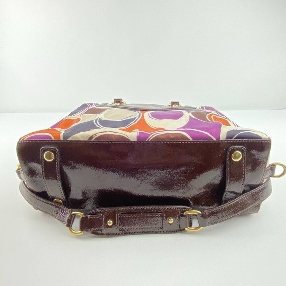 Coach Ashley Shoulder Bag Womens Scarf Print Sateen Purple Multicolor Purse - Picture 4 of 12